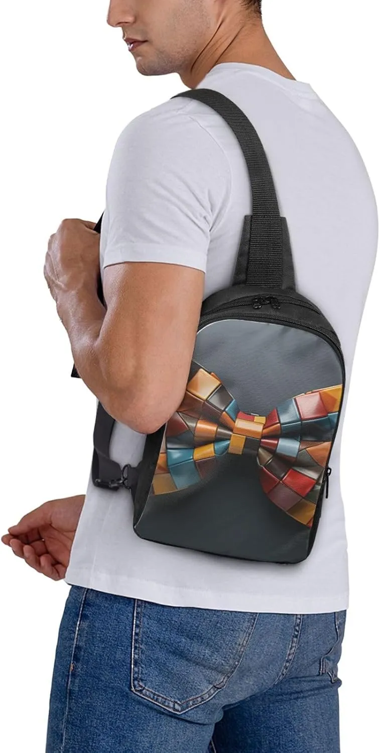 Sling Backpack Crossbody Sling Bag for Men Women Cross Chest Bag Colorful Bow Tie Shoulder Bag Travel Hiking Daypack
