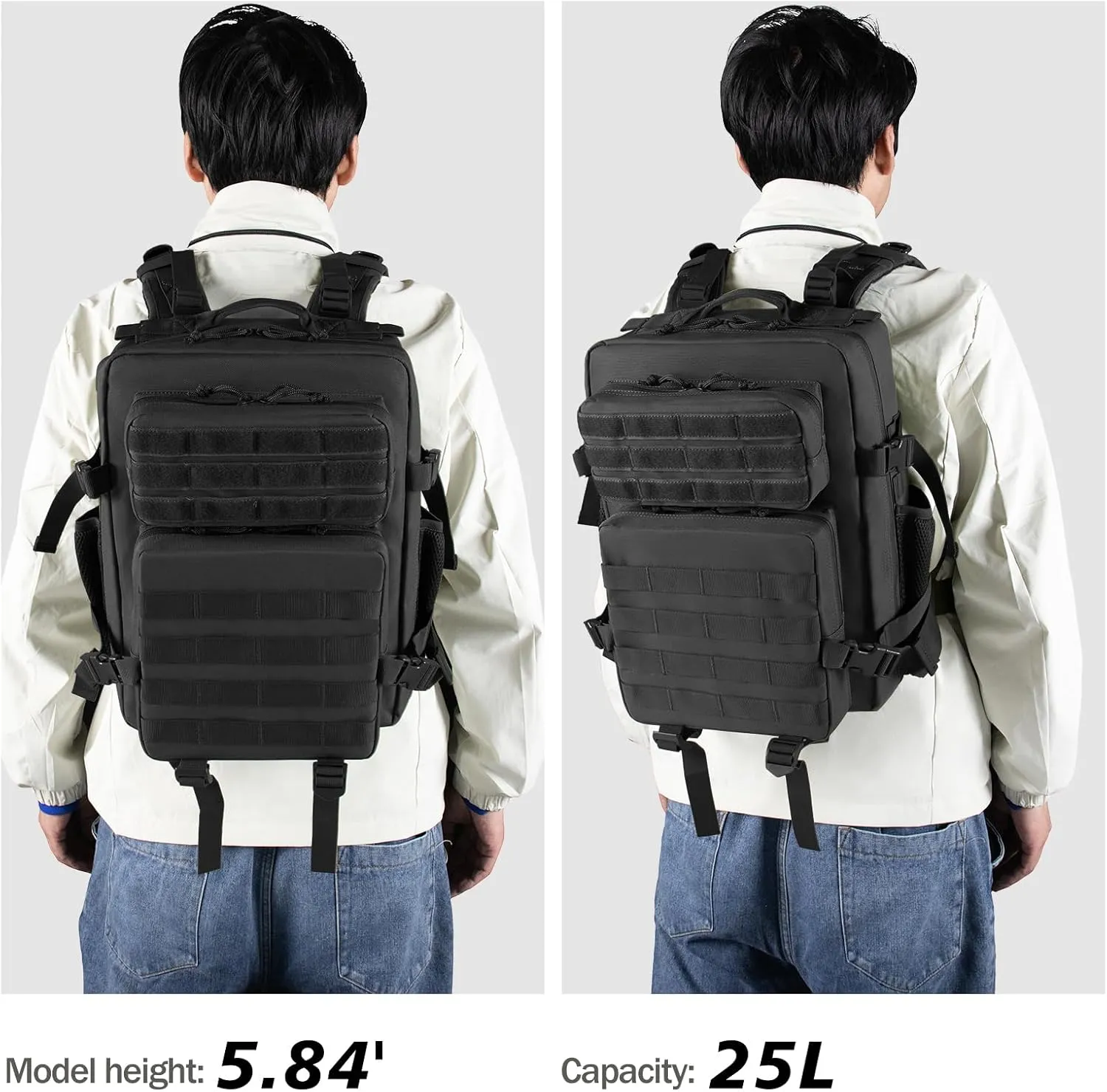 Small 25L Tactical Black Backpack for Men and Women,Military Backpacks Rucksack with Molle Webbing Daypack Bug Out Bag Outdoor With Bottle Holder For Short Trip
