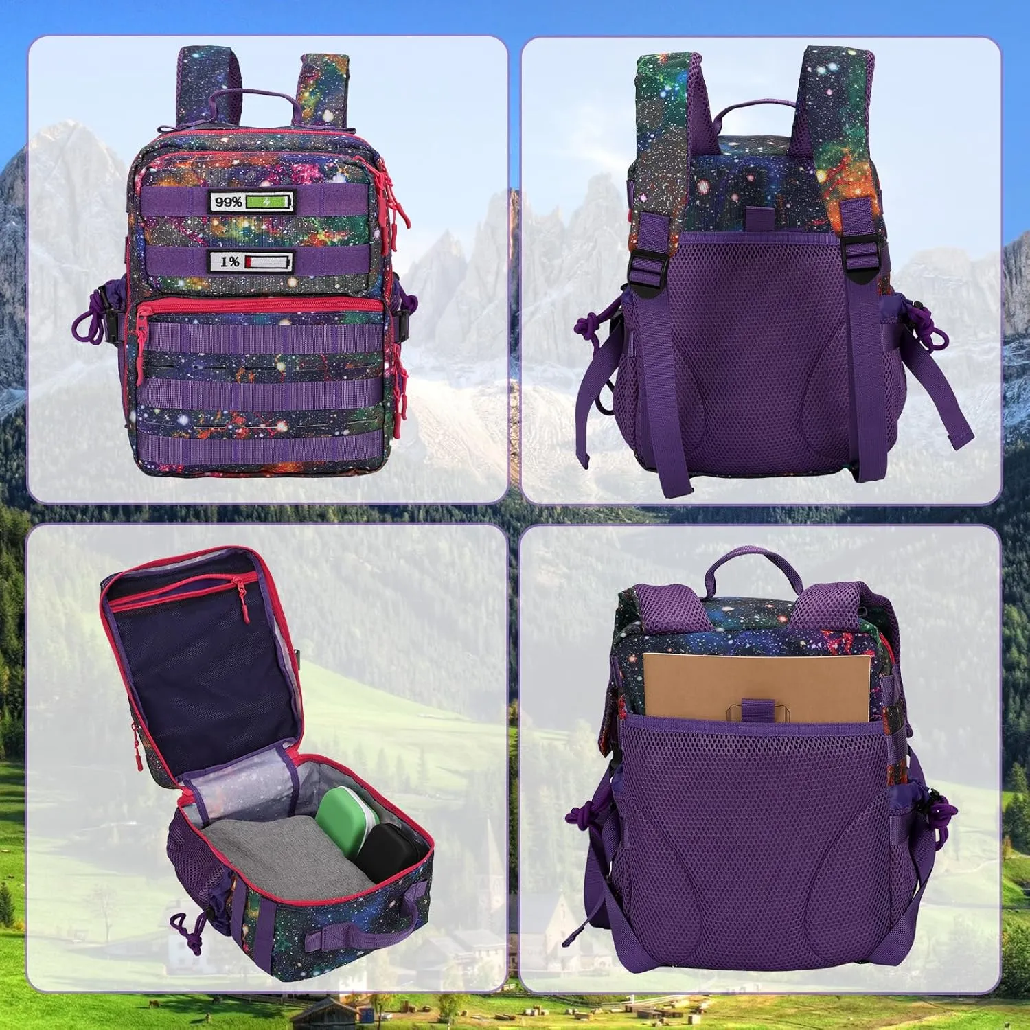 Small Tactical Backpack for Men Women,15L Mini MOLLE Tactical Daypack Rucksack with Patches for Gym Hiking Camping Travel Sport (Galaxy Purple)