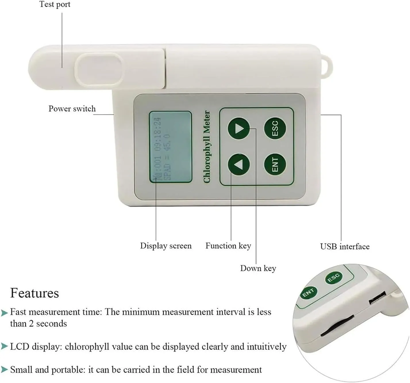 Smart Digital Plant Chlorophyll Analyzer,Portable Chlorophyll Nitrogen Analyzer, Real-time SPAD Measurement (A)