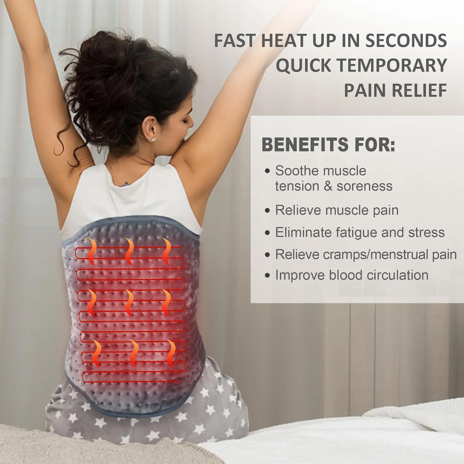 Snailax Heating Pad for Back Pain Relief, Electric Heat Pad for Period Cramps, Neck, Shoulders, 16”x24”, Heated Pad with Adjustable Strap, 6 Heat Levels, Auto Shut Off,Gifts