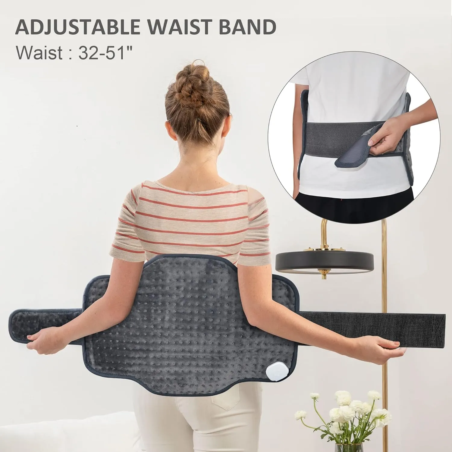 Snailax Heating Pad for Back Pain Relief, Electric Heat Pad for Period Cramps, Neck, Shoulders, 16”x24”, Heated Pad with Adjustable Strap, 6 Heat Levels, Auto Shut Off,Gifts