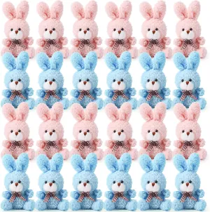 Sotiff 24 Pcs Plush Bunny Stuffed Animal Gift Bulk 4.7 Inch Mini Bunnies Keychain Doll Furry Rabbit with Bow Tie for Birthday Baby Shower Party Favor Gifts Classroom Rewards(Pink, Blue)