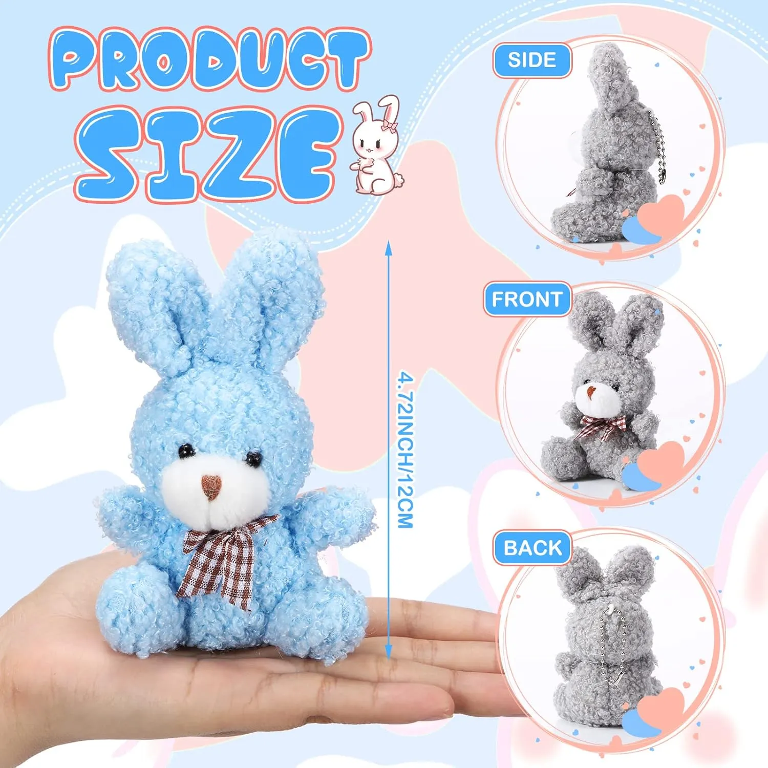 Sotiff 24 Pcs Plush Bunny Stuffed Animal Gift Bulk 4.7 Inch Mini Bunnies Keychain Doll Furry Rabbit with Bow Tie for Birthday Baby Shower Party Favor Gifts Classroom Rewards(Pink, Blue)