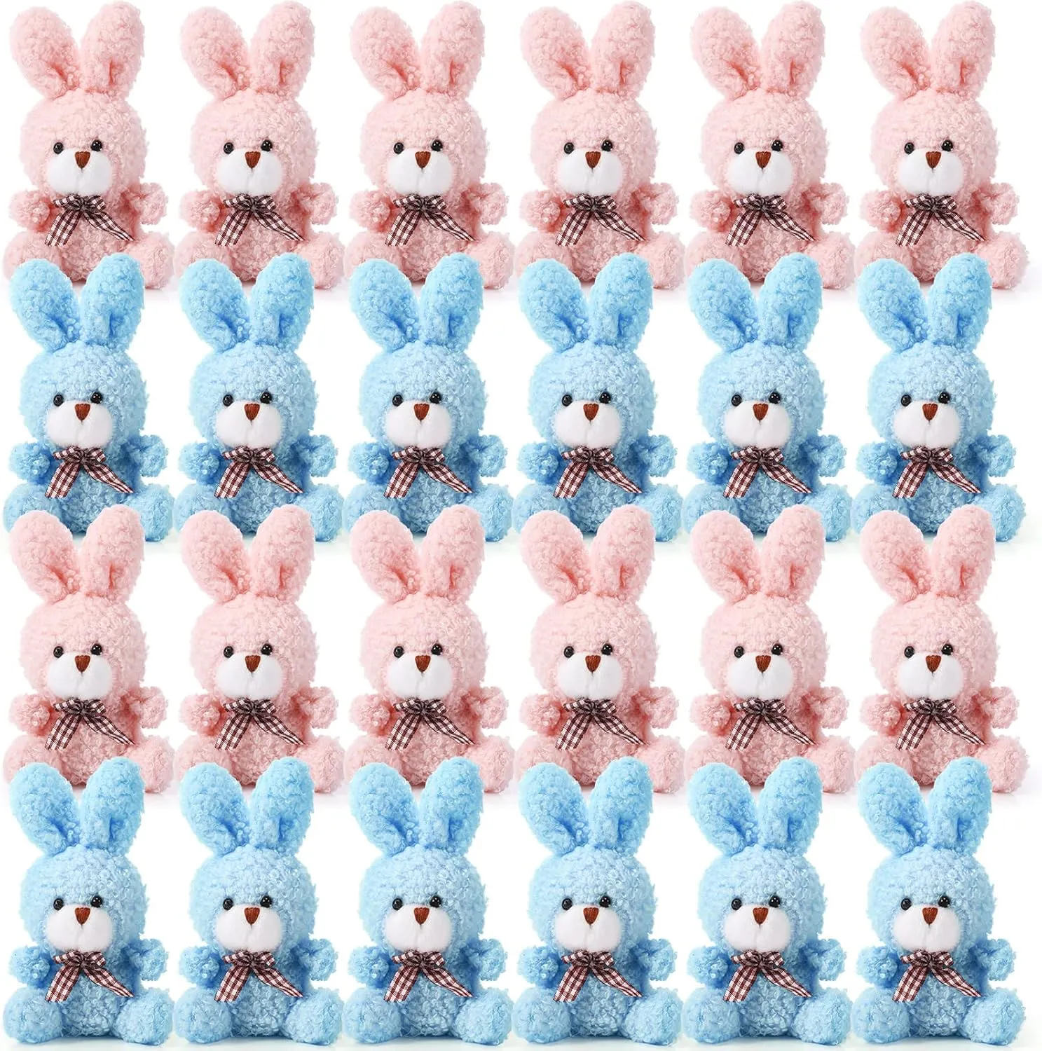 Sotiff 24 Pcs Plush Bunny Stuffed Animal Gift Bulk 4.7 Inch Mini Bunnies Keychain Doll Furry Rabbit with Bow Tie for Birthday Baby Shower Party Favor Gifts Classroom Rewards(Pink, Blue)