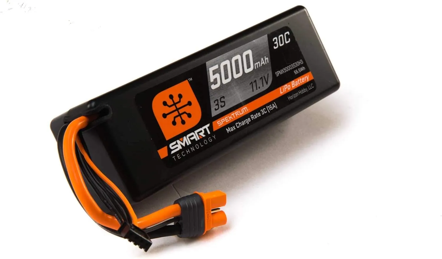 Spektrum Smart RC LiPo Battery Pack: 5000mAh 3S 11.1V 30C with IC3 Connector (EC3 Compatible), Hard Case, SPMX50003S30H3, Black