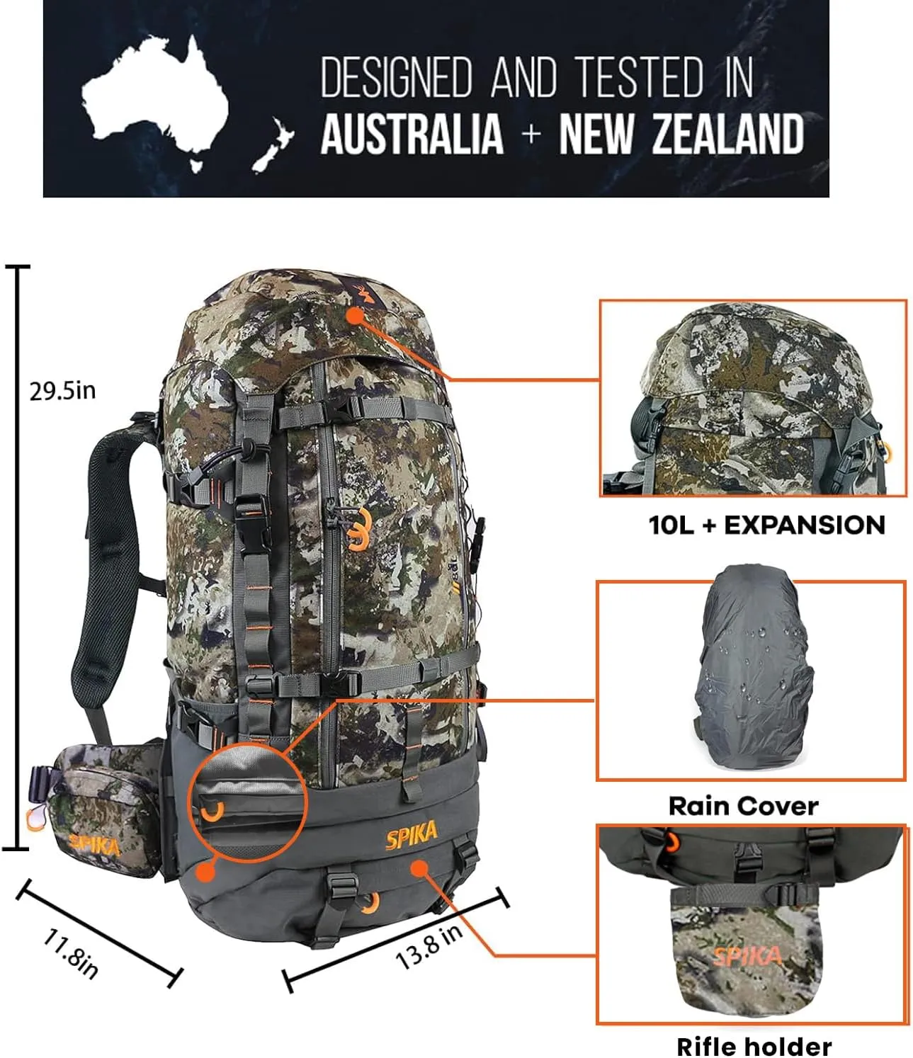 SPIKA Hunting Backpacks for Men,Internal Frame Hunting Pack with Rifle Holder,40L/80L   Extendable Capacity for Bow Rifle Gun