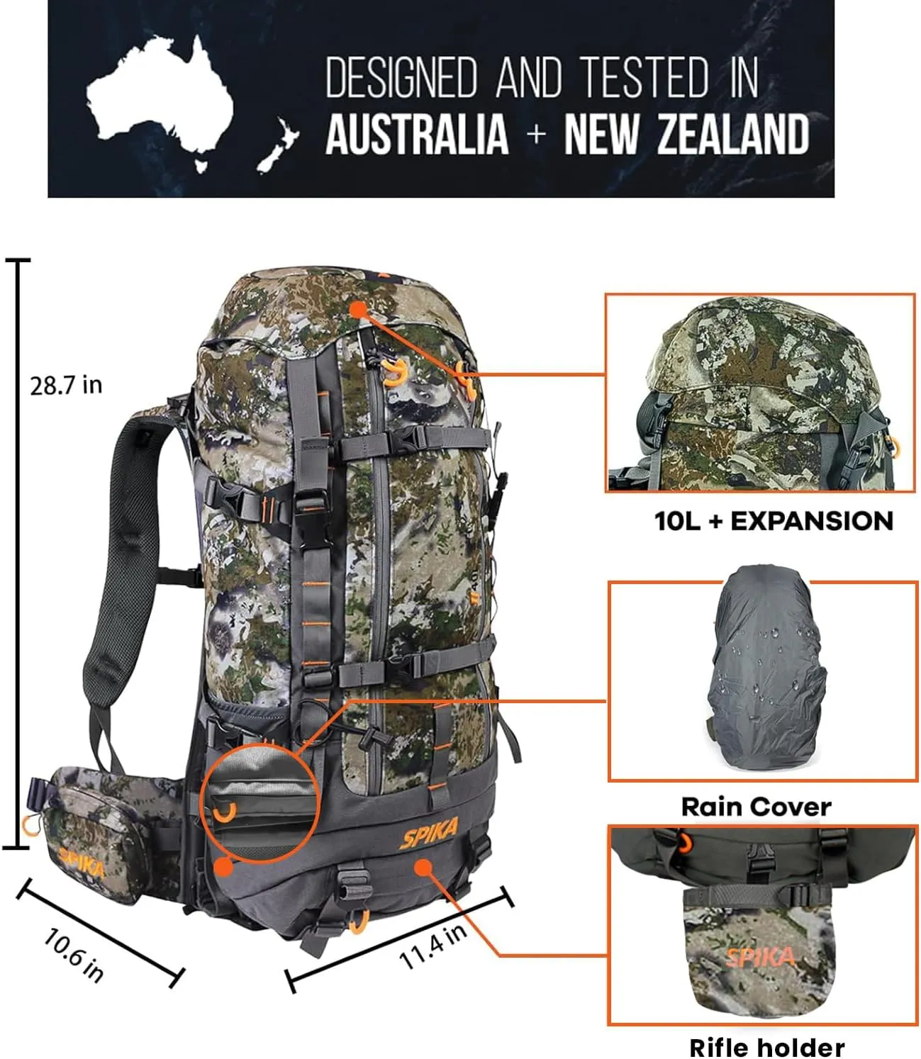 SPIKA Hunting Backpacks for Men,Internal Frame Hunting Pack with Rifle Holder,40L/80L   Extendable Capacity for Bow Rifle Gun