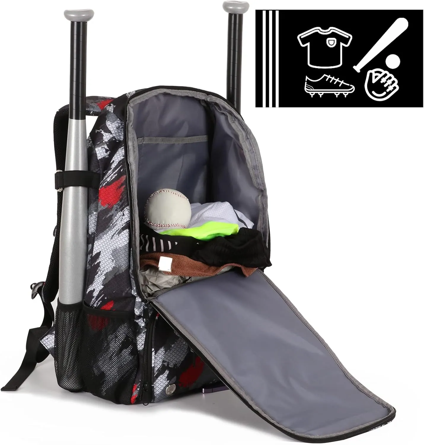 Sports Baseball&Softball Bat Bag For Youth｜Adults, Baseball Equipment Backpack Bag with Shoe Compartment,Fence Hook,Holds Bat, Helmet, Glove