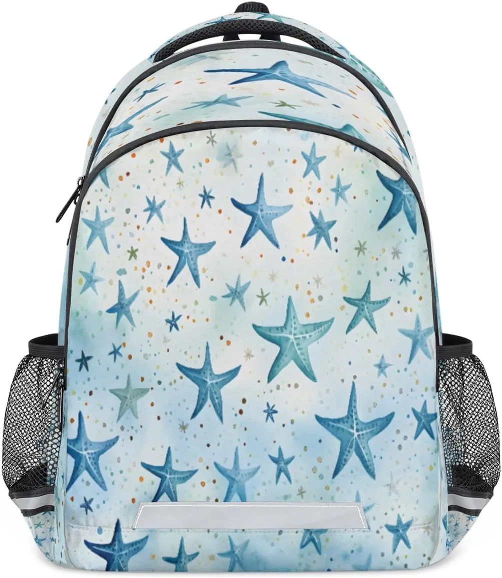 Starfish Backpack for Boys Girls Kids Schoolbag Children School Bookbag,Women Men Casual Daypack Students College Bookbags Marine Blue Starfishes Travel Bags