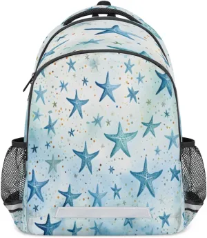Starfish Backpack for Boys Girls Kids Schoolbag Children School Bookbag,Women Men Casual Daypack Students College Bookbags Marine Blue Starfishes Travel Bags