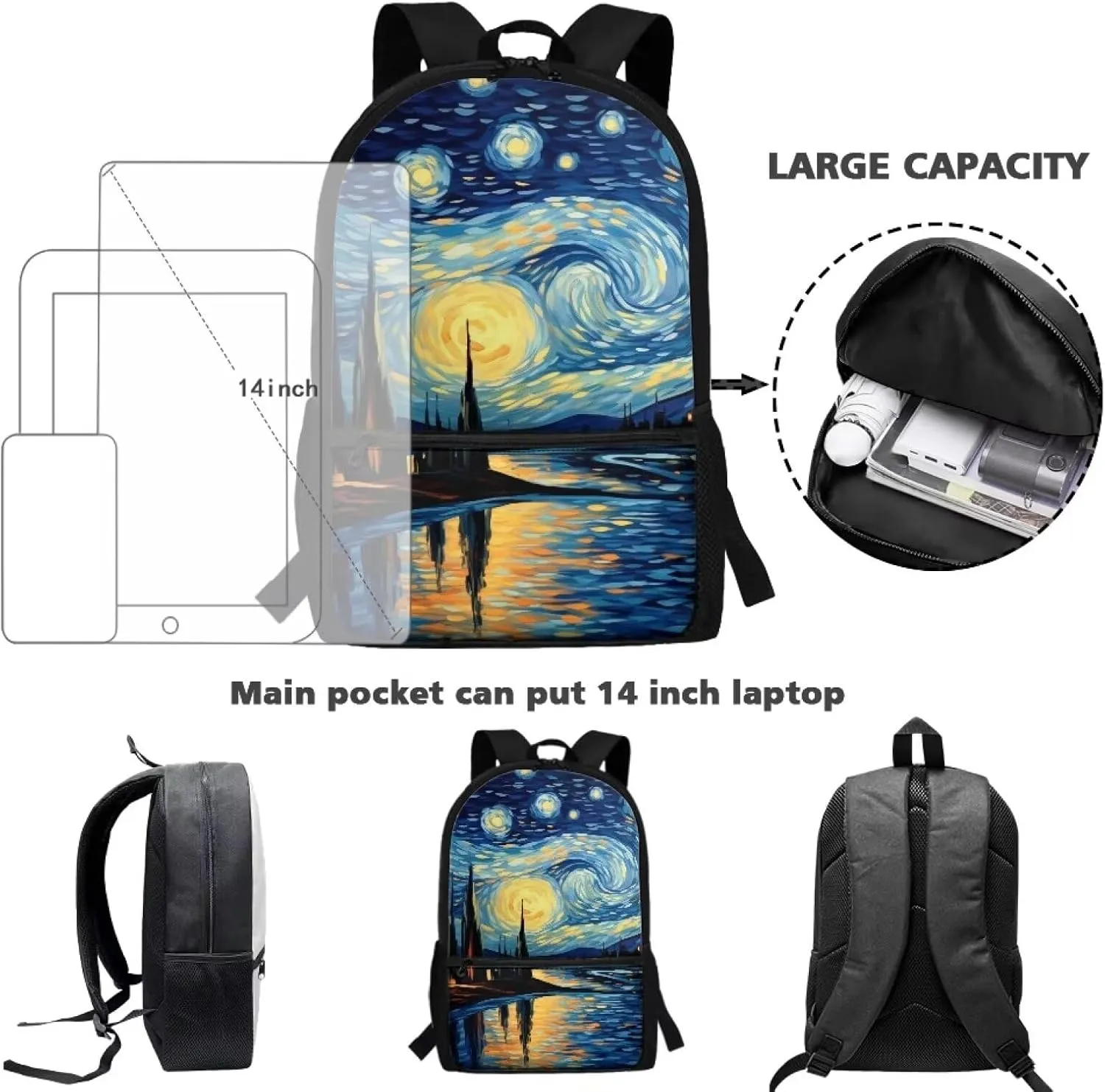 Starry Oil Print Kids Backpacks for Preschool Boys Girls Bookbags for 6Th Th Grade Child School Bag for 5 to 14 Years Children Book Bags for Teen Daypack,Easy to Carry