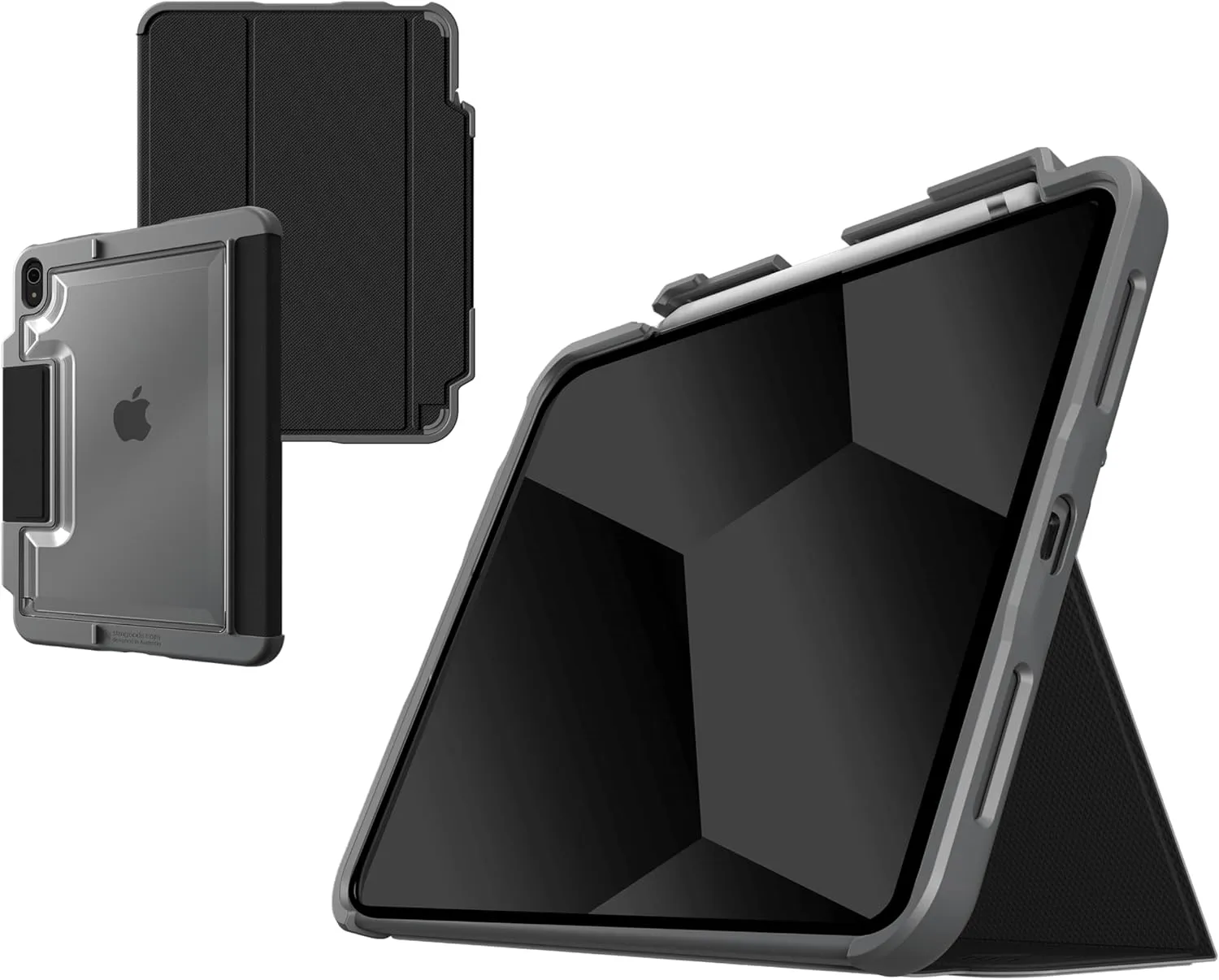 STM Dux Plus for iPad (A16/10th Gen) Ultra-Durable, Lightweight Case with Clear Back, Apple Pencil USB-C/Gen 1 Storage, and Magnetic Battery-Saving On/Off Cover - Black.