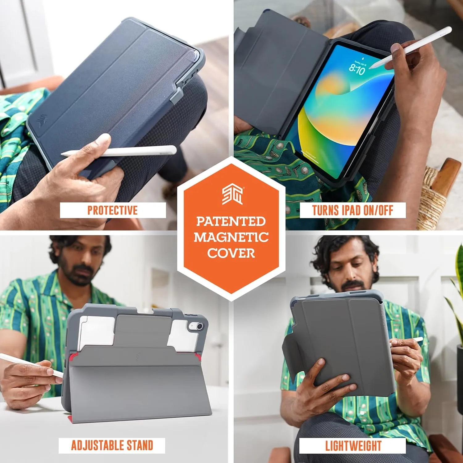 STM Dux Plus for iPad (A16/10th Gen) Ultra-Durable, Lightweight Case with Clear Back, Apple Pencil USB-C/Gen 1 Storage, and Magnetic Battery-Saving On/Off Cover - Black.