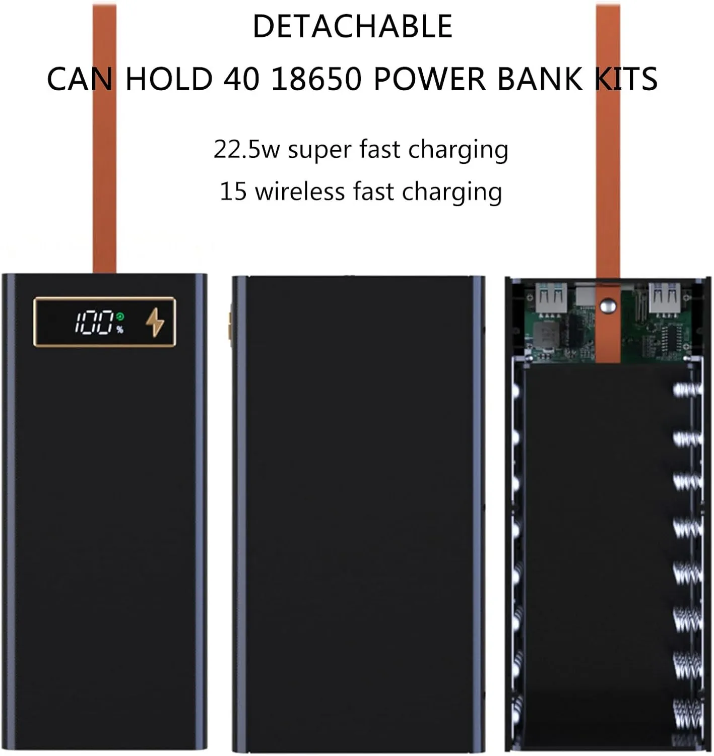 Storage Bags, Portable 18650 Battery Case Box Power Shell With Digital Display USB Quickly Charging Wireless Charging - White - PD version