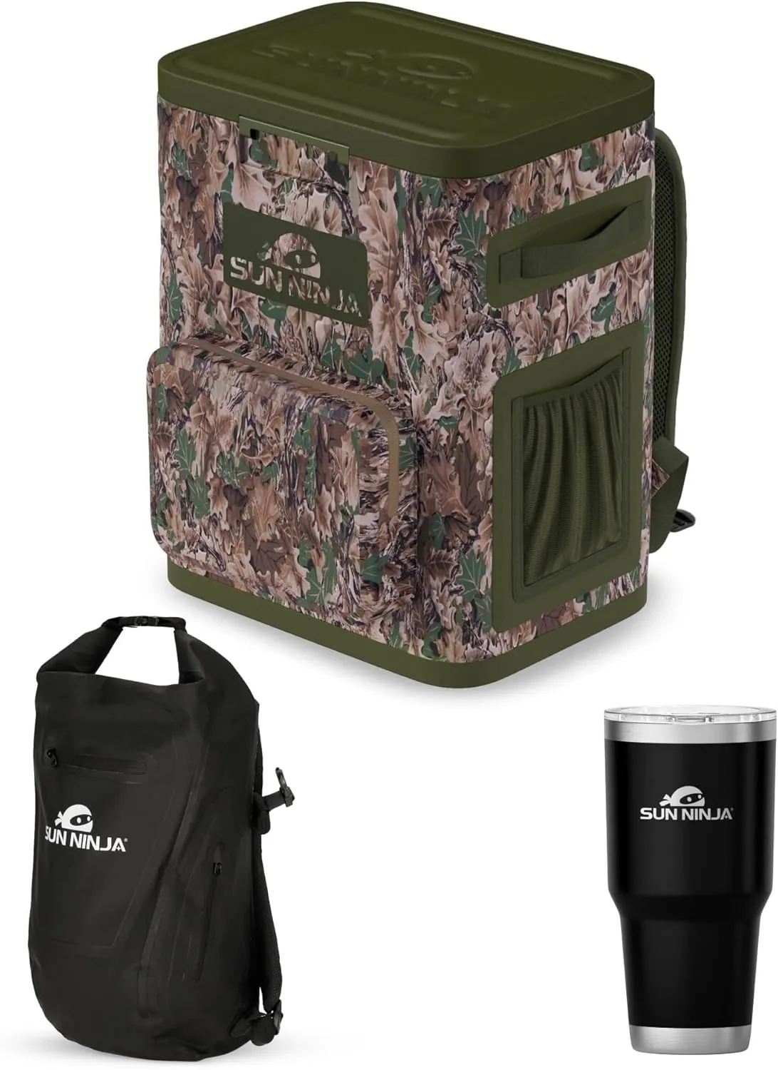SUN NINJA Cooler Backpack Bundle with Waterproof Roll-Top Dry Bag and 30oz Tumbler, Insulated Leakproof Design Keeps 36 Cans Cold for 48 Hours, Comfortable Padded Straps for Outdoor Adventures