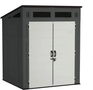 Suncast 6' x 5' Modernist Storage Shed for Yard Storage, All-Weather Outdoor Storage Shed with 2 Lockable Doors and Windows, Peppercorn, Made in The USA