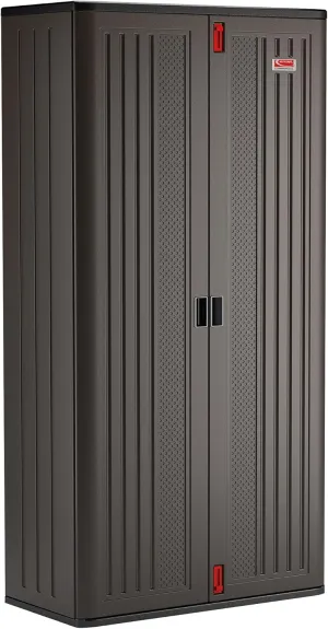 Suncast Commercial 31 Cubic Ft. Heavy-Duty Resin Cabinet with 4 Shelves, Black