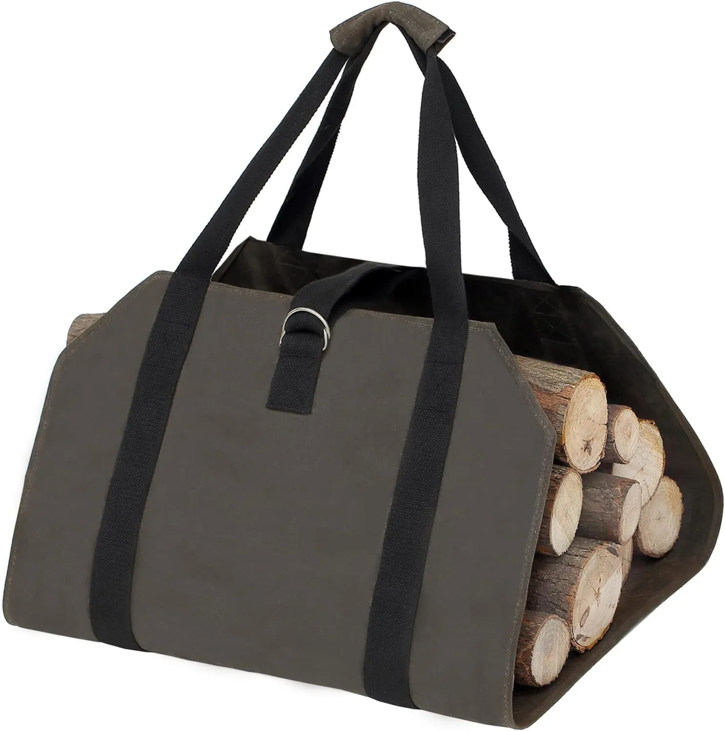 Surblue Firewood Carrier Canvas Log Tote Storage Bag Wood Carrying Holders with Handles Security Strap Indoor Fireplace Waxed Stove Accessories Large Outdoor Birchwood Tubular Stand Camping, Brown