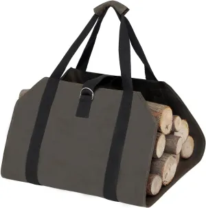 Surblue Firewood Carrier Canvas Log Tote Storage Bag Wood Carrying Holders with Handles Security Strap Indoor Fireplace Waxed Stove Accessories Large Outdoor Birchwood Tubular Stand Camping, Brown