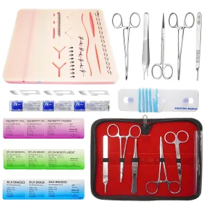 Suture Practice Kit for Medical Students - TopExer Suturing Kit (20 Pieces) with Durable Silicone Suturing Pad Includes Upgraded 14 Pre-Cut Wounds Suture Tools Practice Suture Threads and Needles