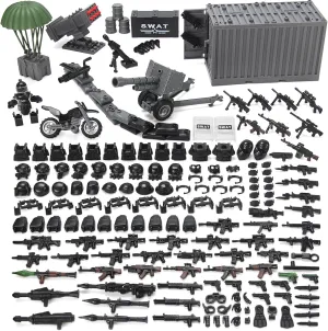 SWAT Team Military Accessories Kit 325 Pcs Weapons Pack Gear E.O.D Suit NVD Helmet Shipping Cargo Container Armory Army Building Bricks Block Toy for Police Soldiers Compatible with Major Brands