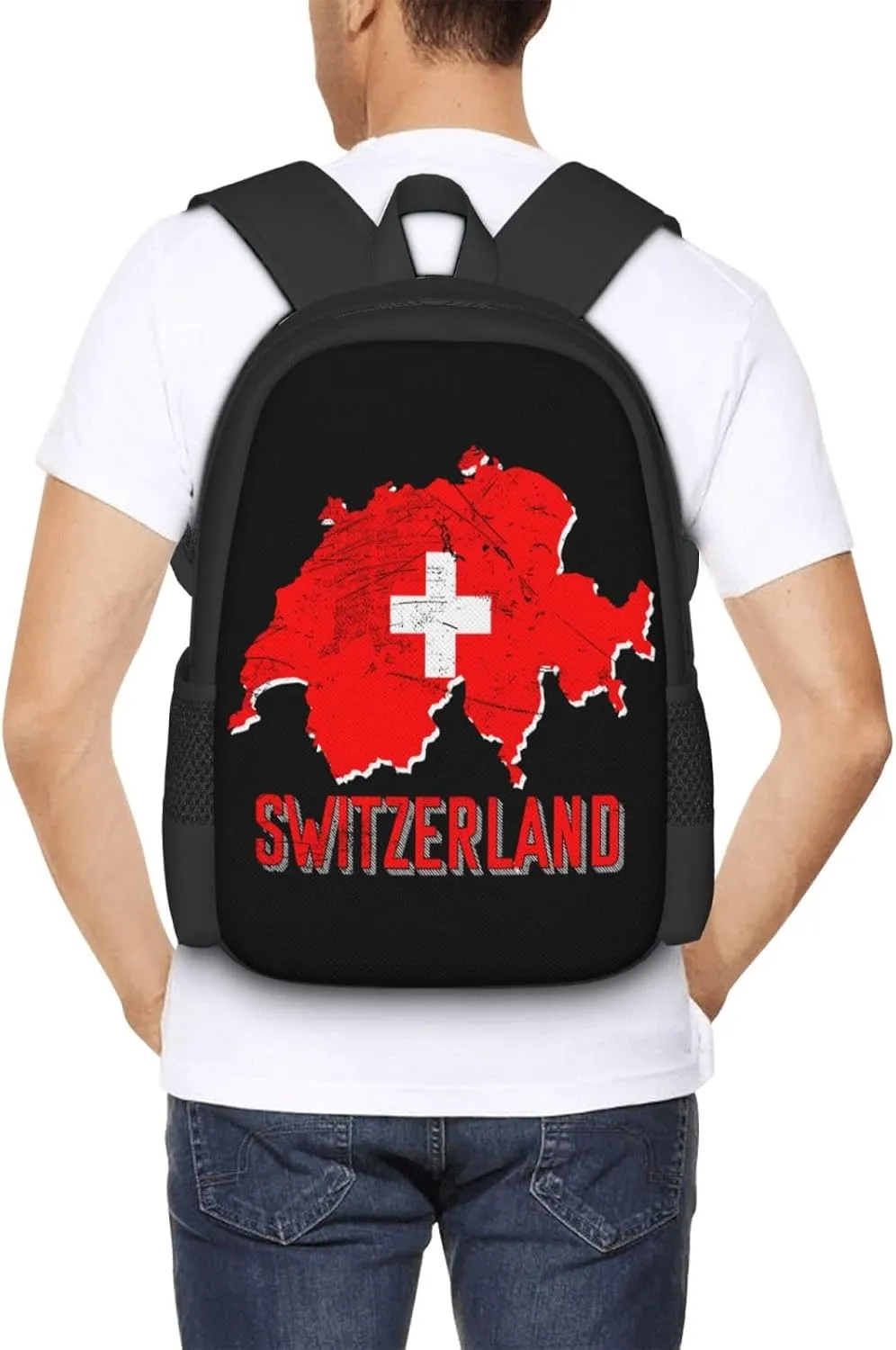 Switzerland Swiss Flag Map Travel Backpack Casual Backpacks 15 Inch Laptop Back Pack Lightweight Rucksack Outdoor Sport Daypack Large Bags for Working Camping Hiking