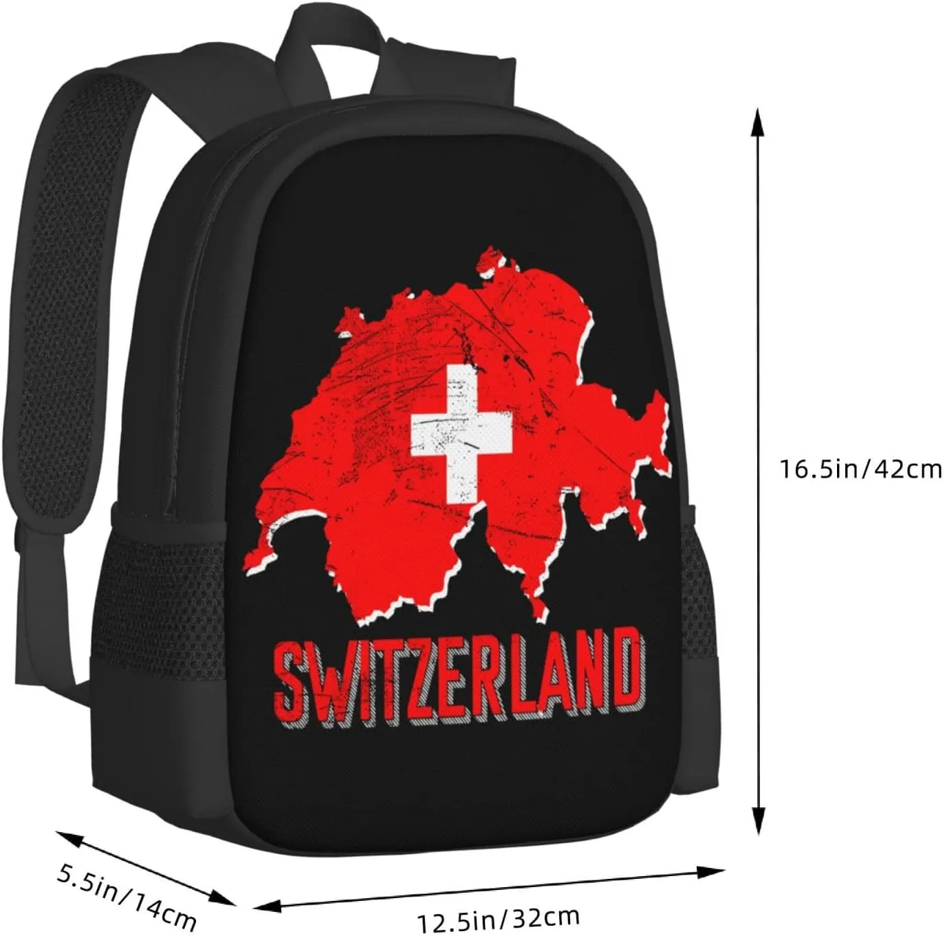 Switzerland Swiss Flag Map Travel Backpack Casual Backpacks 15 Inch Laptop Back Pack Lightweight Rucksack Outdoor Sport Daypack Large Bags for Working Camping Hiking