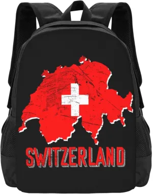 Switzerland Swiss Flag Map Travel Backpack Casual Backpacks 15 Inch Laptop Back Pack Lightweight Rucksack Outdoor Sport Daypack Large Bags for Working Camping Hiking