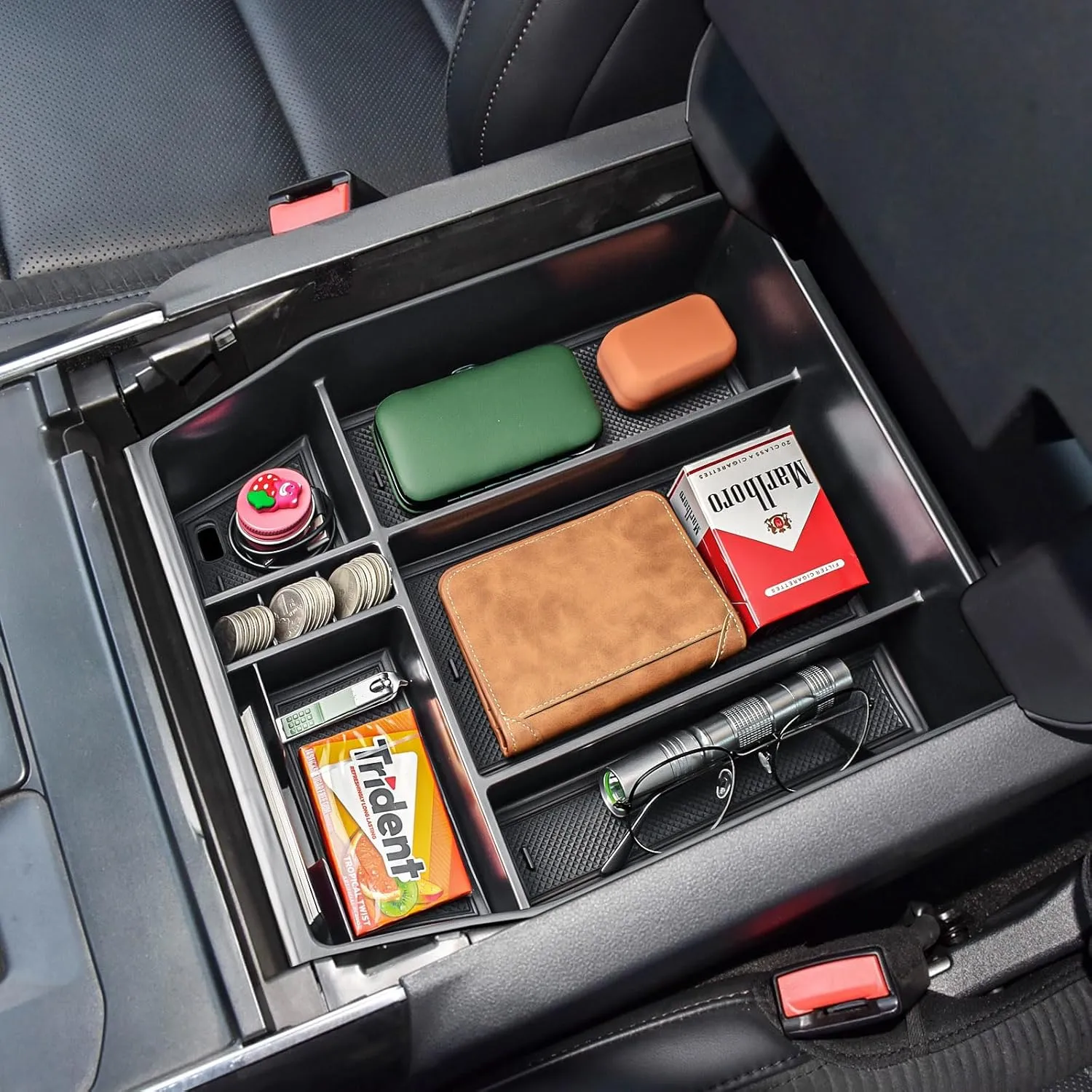 TACOBRO Center Console Organizer Compatible with Ford F150 2021-2024 2025 Accessories, STX/Tremor/Lariat/King Ranch/Platinum F-150 Lightning Armres Insert Tray, (40/Console/40 Front-Seats ONLY)