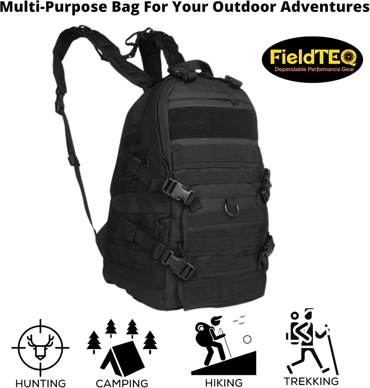 Tactical Backpack - Military Survival Patrol Bag - 40L Bug Out Bag - Molle webbing - for Camping, Hunting, Hiking, Trekking & other Outdoor Adventures - Black