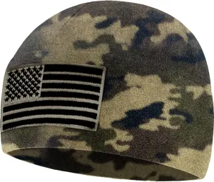 Tactical Beanie Hat - American Flag Fleece Winter Watch Cap - Military Hats for Men - Mens Army Beanies