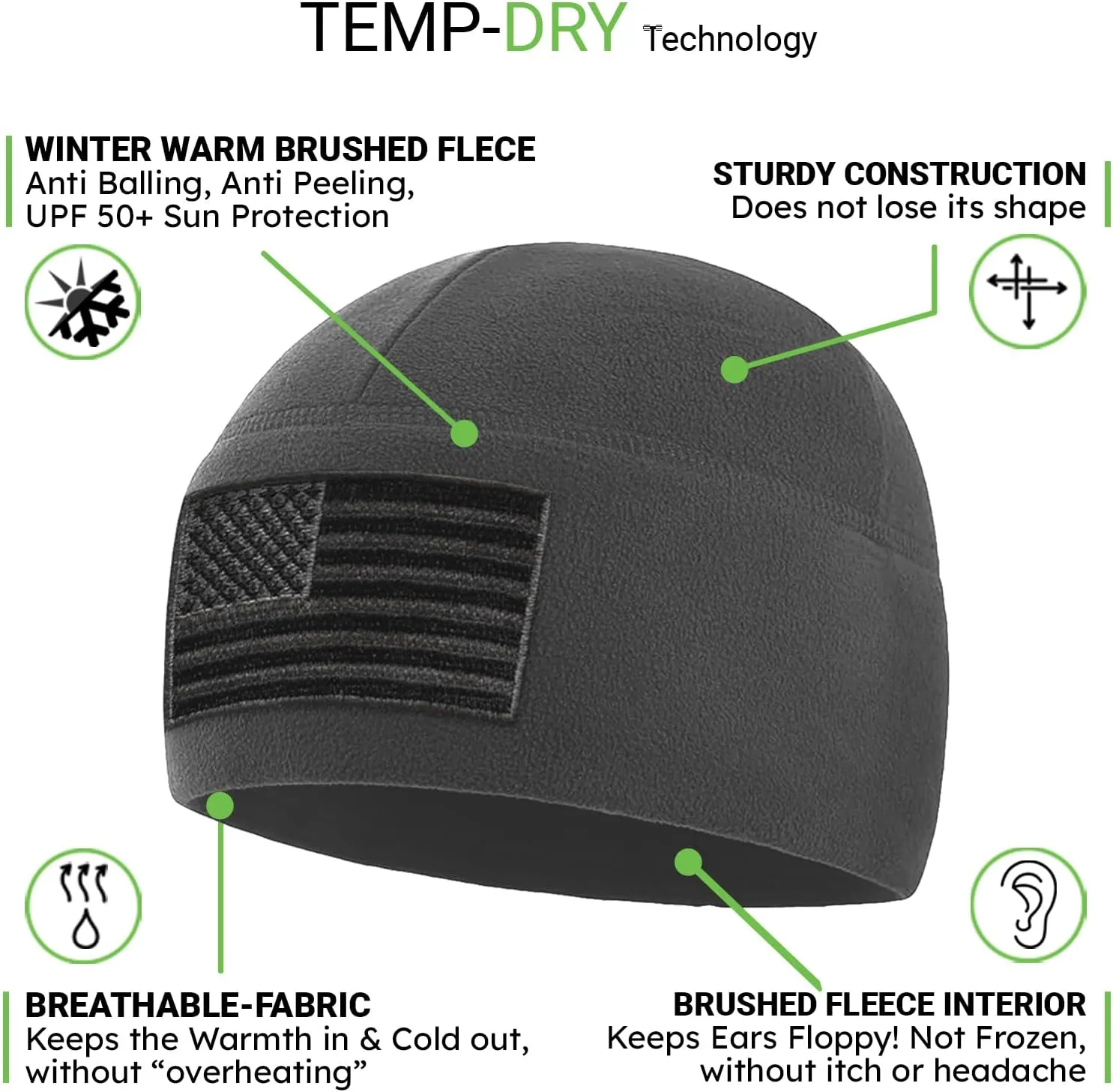 Tactical Beanie Hat - American Flag Fleece Winter Watch Cap - Military Hats for Men - Mens Army Beanies