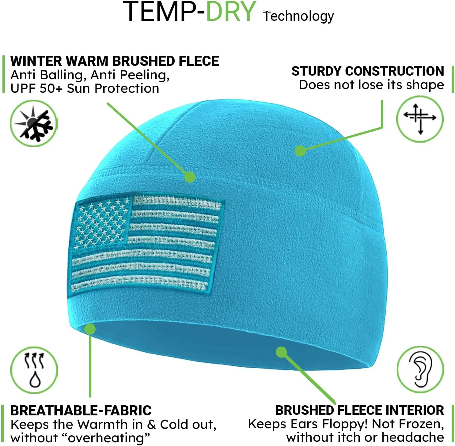 Tactical Beanie Hat - American Flag Fleece Winter Watch Cap - Military Hats for Men - Mens Army Beanies