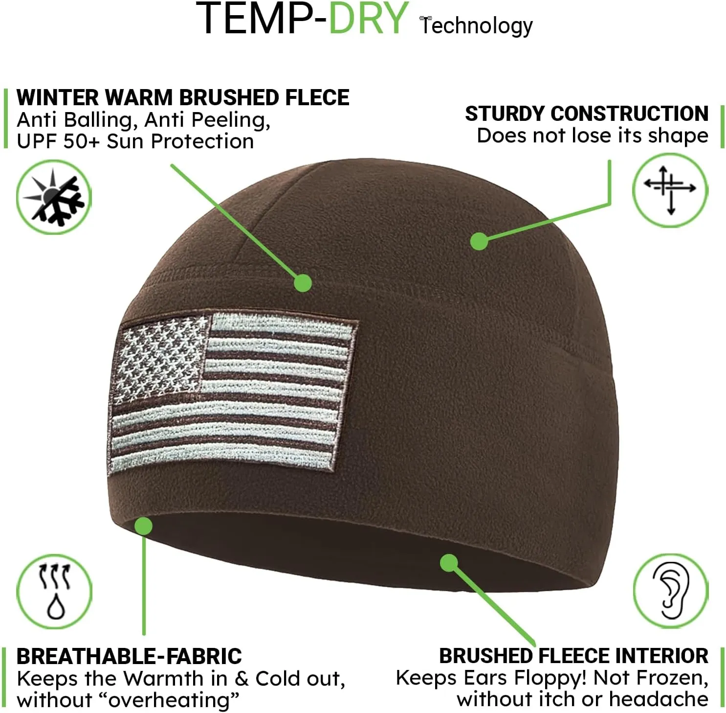 Tactical Beanie Hat - American Flag Fleece Winter Watch Cap - Military Hats for Men - Mens Army Beanies