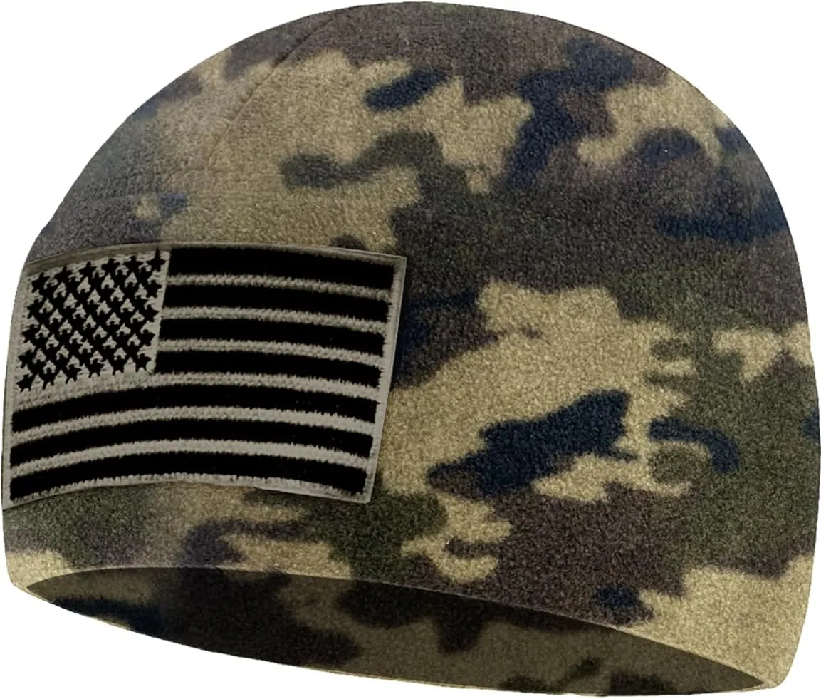 Tactical Beanie Hat - American Flag Fleece Winter Watch Cap - Military Hats for Men - Mens Army Beanies