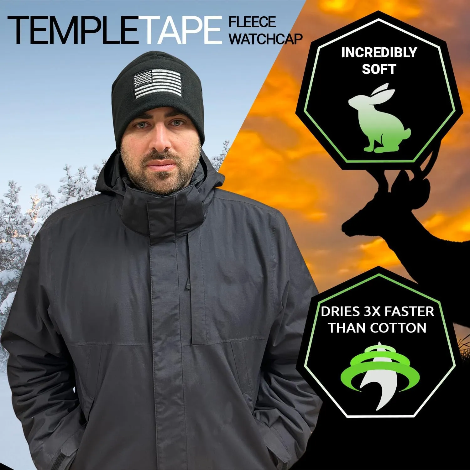 Tactical Beanie Hat - American Flag Fleece Winter Watch Cap - Military Hats for Men - Mens Army Beanies