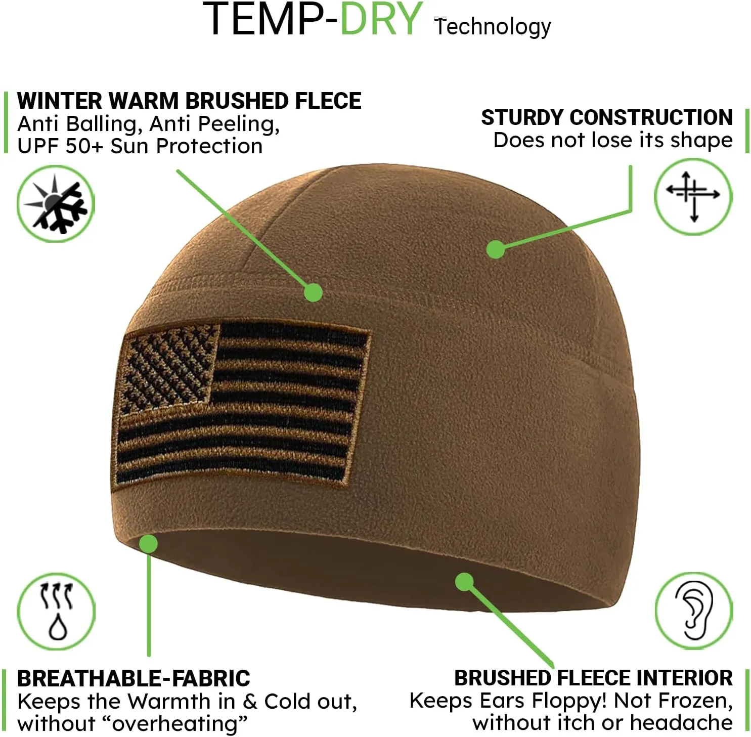 Tactical Beanie Hat - American Flag Fleece Winter Watch Cap - Military Hats for Men - Mens Army Beanies