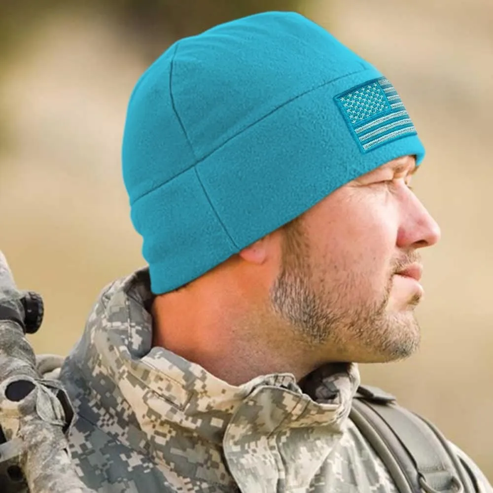 Tactical Beanie Hat - American Flag Fleece Winter Watch Cap - Military Hats for Men - Mens Army Beanies