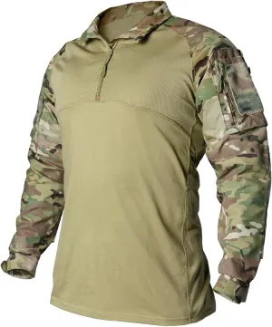 Tactical CAMO Shirts 1/4 Zipper Combat Shirts Long Sleeve BDU Shirts with Pockets for Outdoor Airsoft