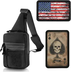 Tactical Carry Set: Shoulder Chest Pack, Ace of Spades Patch, Vintage USA Flag - Black, Coyote/Black, Standart Size