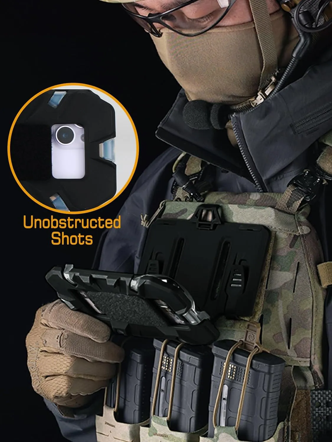 Tactical Gear Plate Carrier Vest Accessories Phone Chest Mount Holder for Screen Size 4.7"-6.7"