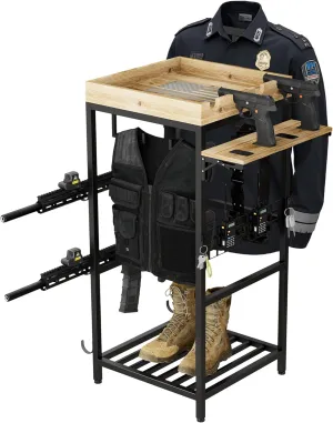 Tactical Gear Storage Rack – Heavy-Duty Police Equipment Organizer with Gun Hooks, Radio Holders & Armor Shelf