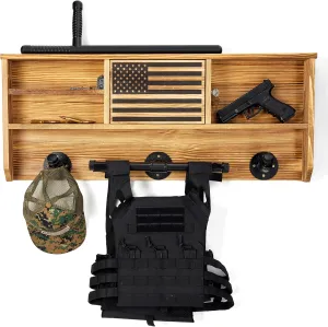Tactical Gear Wall Mount Hanger & Hook for Motorcycle Helmets with American Flag Lock Storage, Police Gear for Father, Road Bikes, Army Gear, Helmet Holder Wall Mount Stand, Plate Carrier Rack
