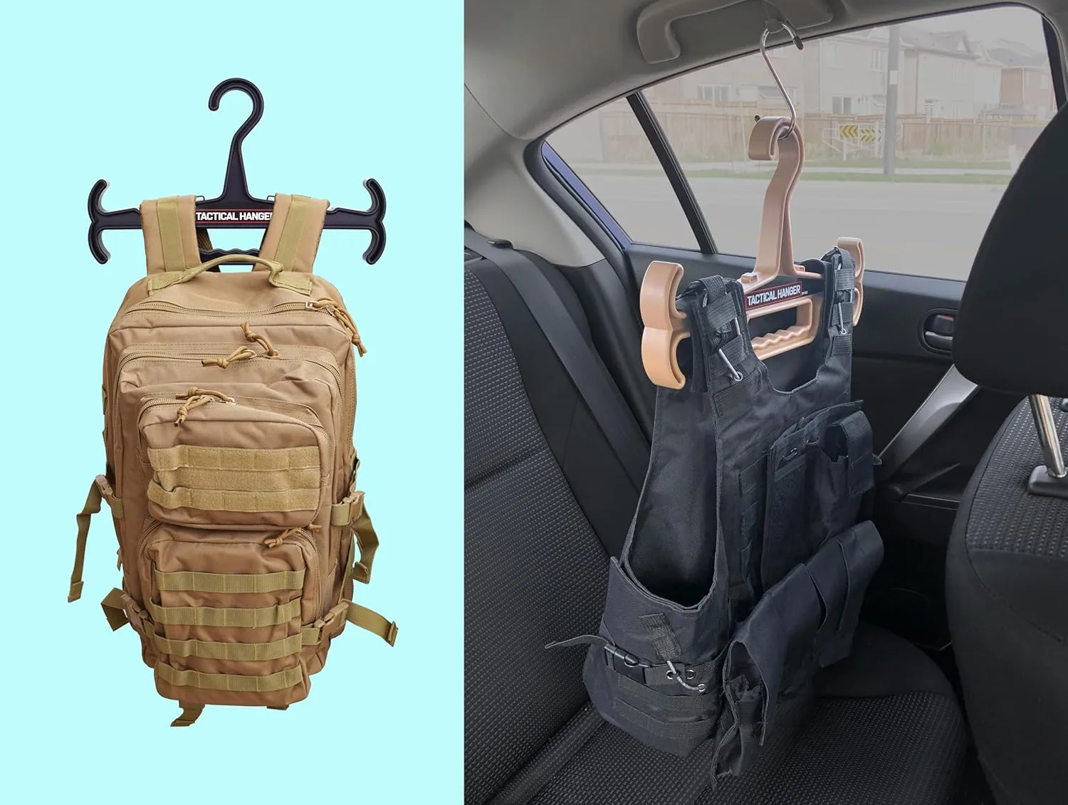Tactical Hanger by HICE | Set of 2 | Original Heavy Duty Standard Hanger | 200 lb Load Capacity | Durable High Impact Resin | for Body Armor, Police, Military Gear, Scuba, Survival Equipment (Tan)