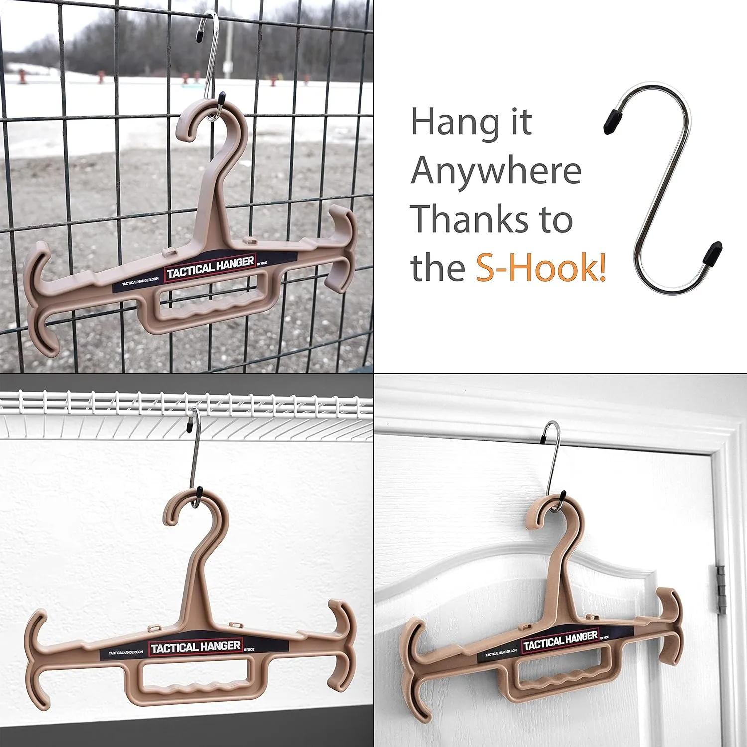 Tactical Hanger by HICE | Set of 2 | Original Heavy Duty Standard Hanger | 200 lb Load Capacity | Durable High Impact Resin | for Body Armor, Police, Military Gear, Scuba, Survival Equipment (Tan)
