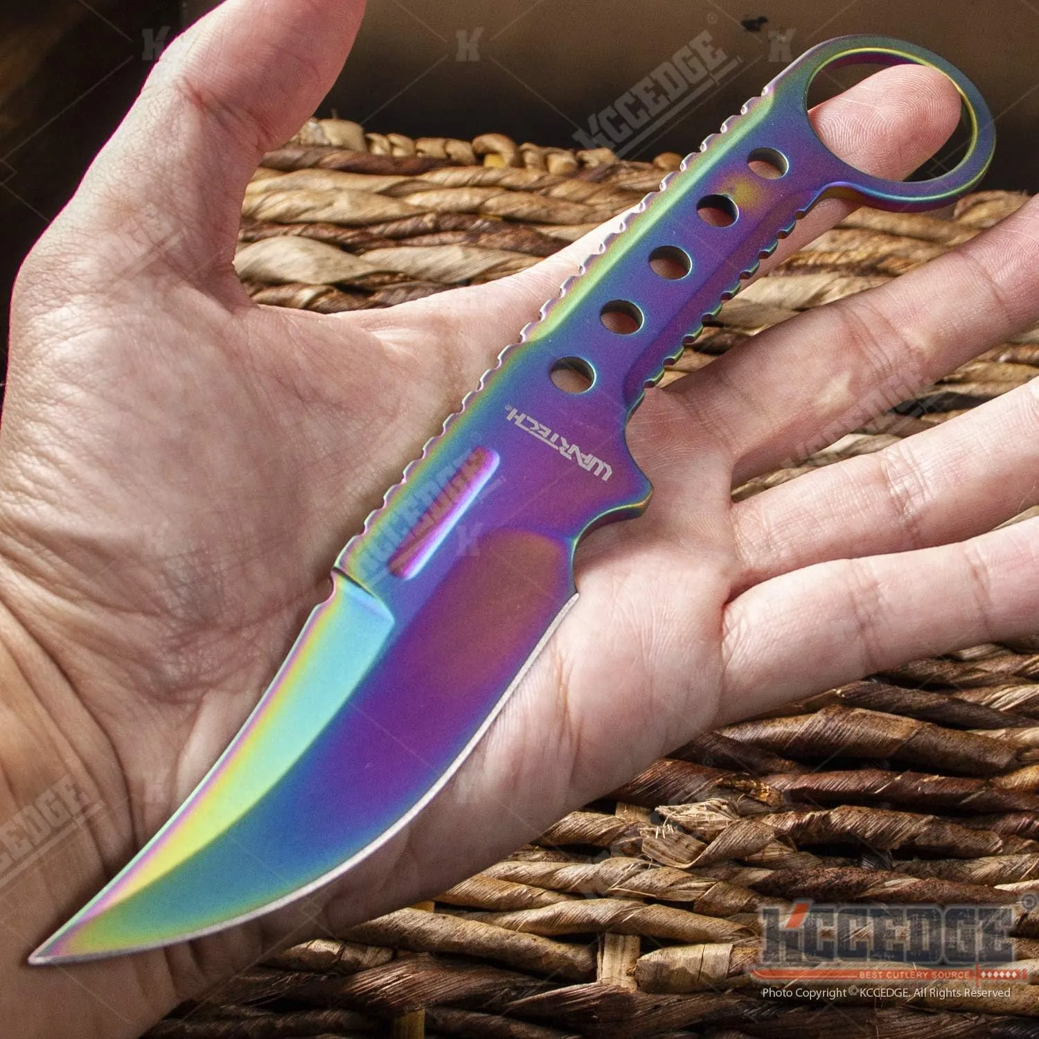 Tactical Knife Hunting Knife Survival Knife Full Tang Fixed Blade Knife Kydex Style Sheath Razor Sharp Edge Camping Accessories Camping Gear Survival Kit Survival Gear Tactical Gear 76407 (Rainbow)