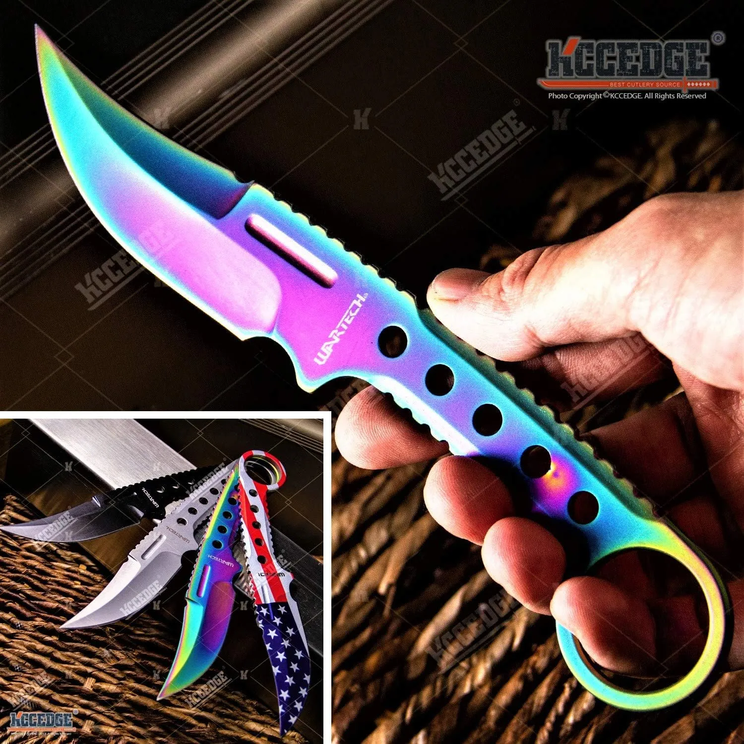 Tactical Knife Hunting Knife Survival Knife Full Tang Fixed Blade Knife Kydex Style Sheath Razor Sharp Edge Camping Accessories Camping Gear Survival Kit Survival Gear Tactical Gear 76407 (Rainbow)