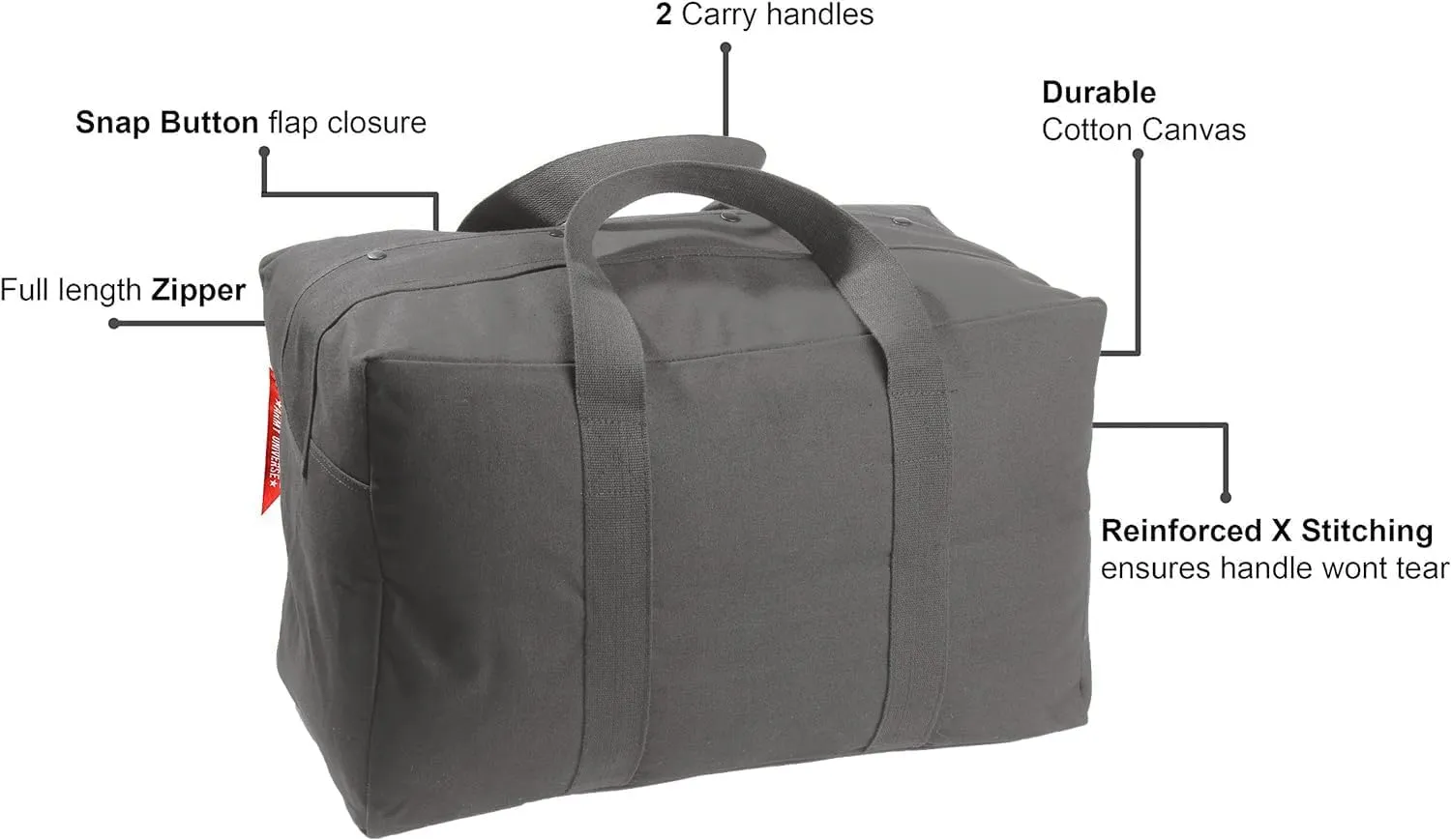 Tactical Parachute Cargo Bag LARGE Cotton Canvas Carry Bag, 24" x 15" x 13" - Charcoal Grey