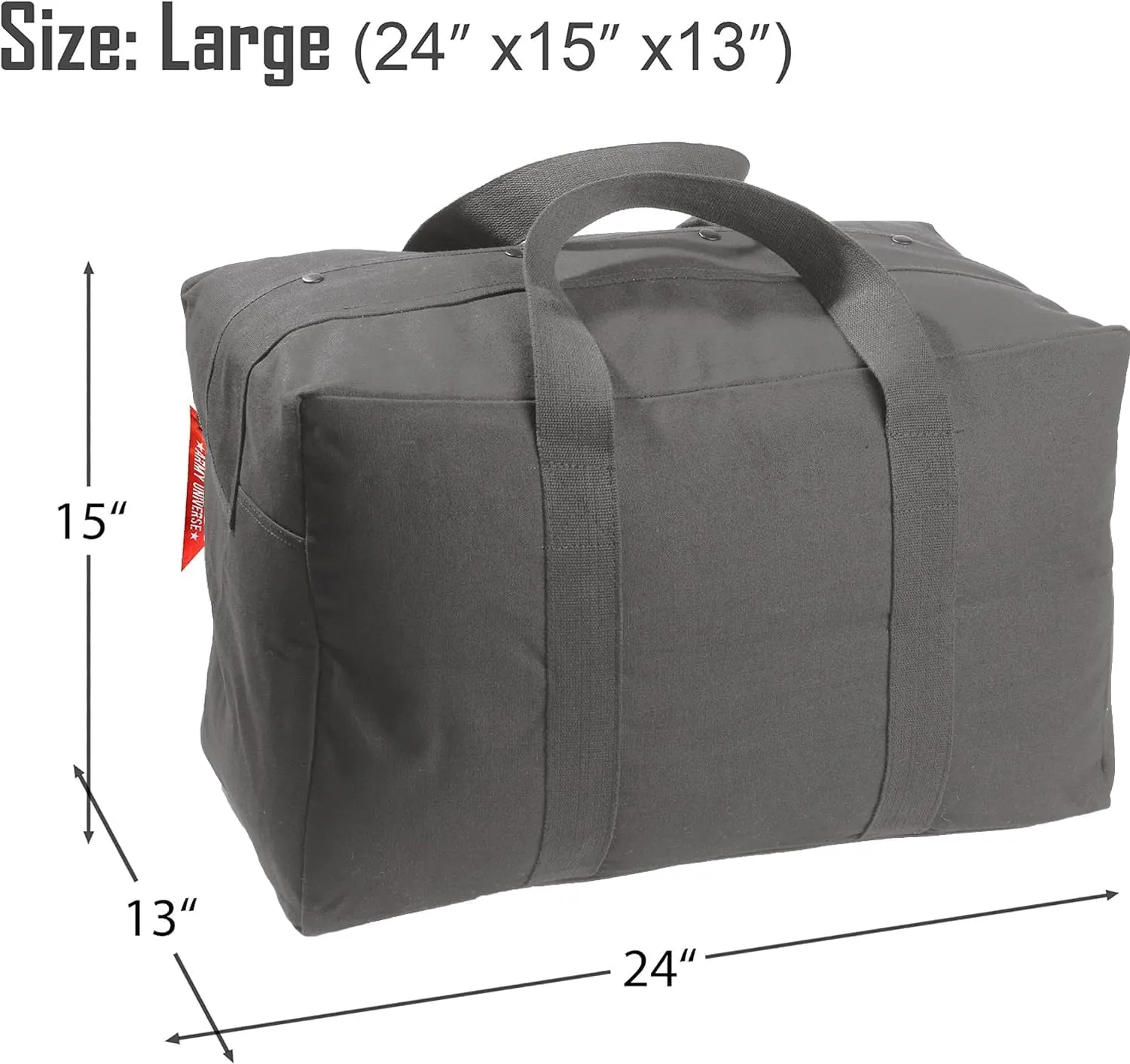 Tactical Parachute Cargo Bag LARGE Cotton Canvas Carry Bag, 24" x 15" x 13" - Charcoal Grey